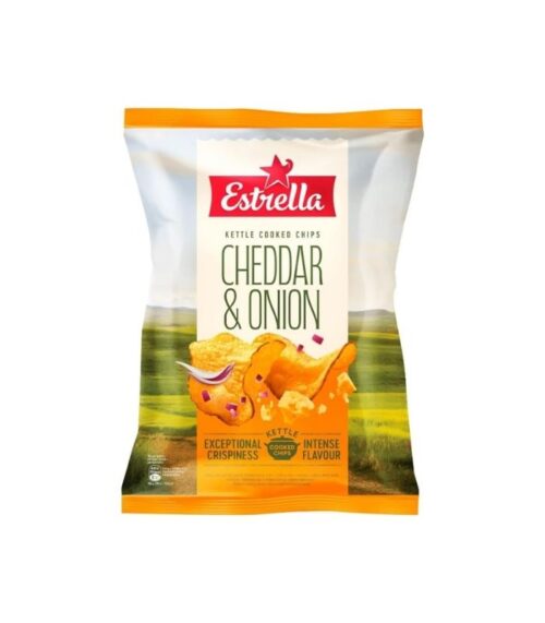 Estrella - Kettle Potato Crisps Chedar and Red Onion 120g Estrella - Kettle Potato Crisps Chedar and Red Onion 120g