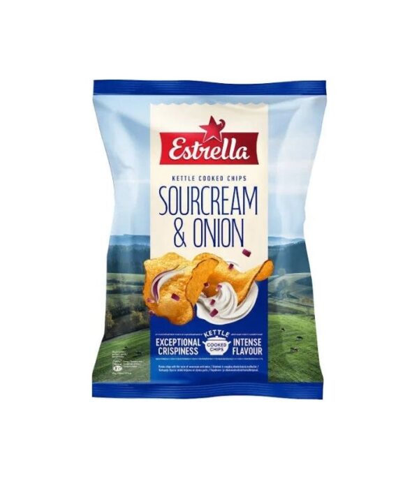 Estrella - Kettle Potato Crisps Sour Cream and Onion 120g Estrella - Kettle Potato Crisps Sour Cream and Onion 120g
